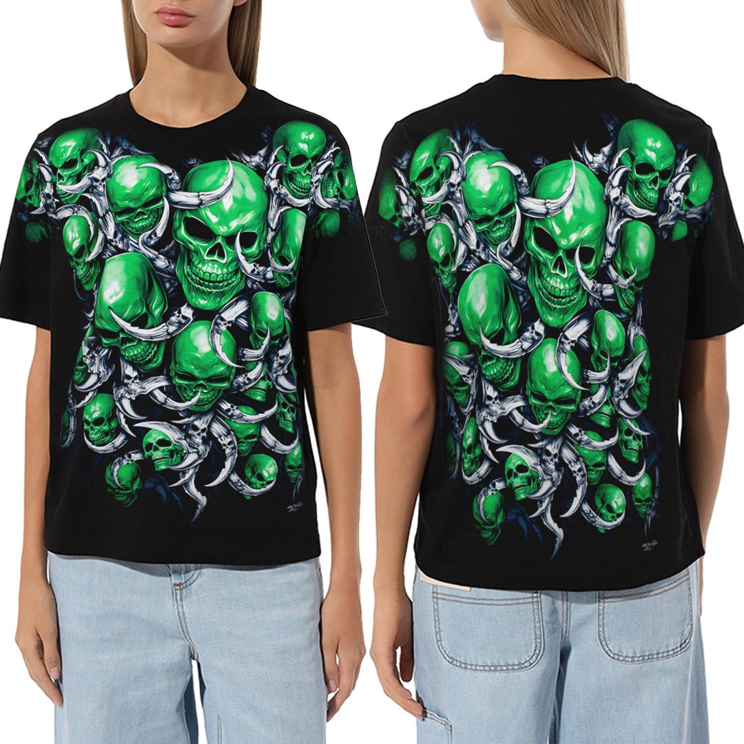 T-Shirt - grüne Totenköpfe