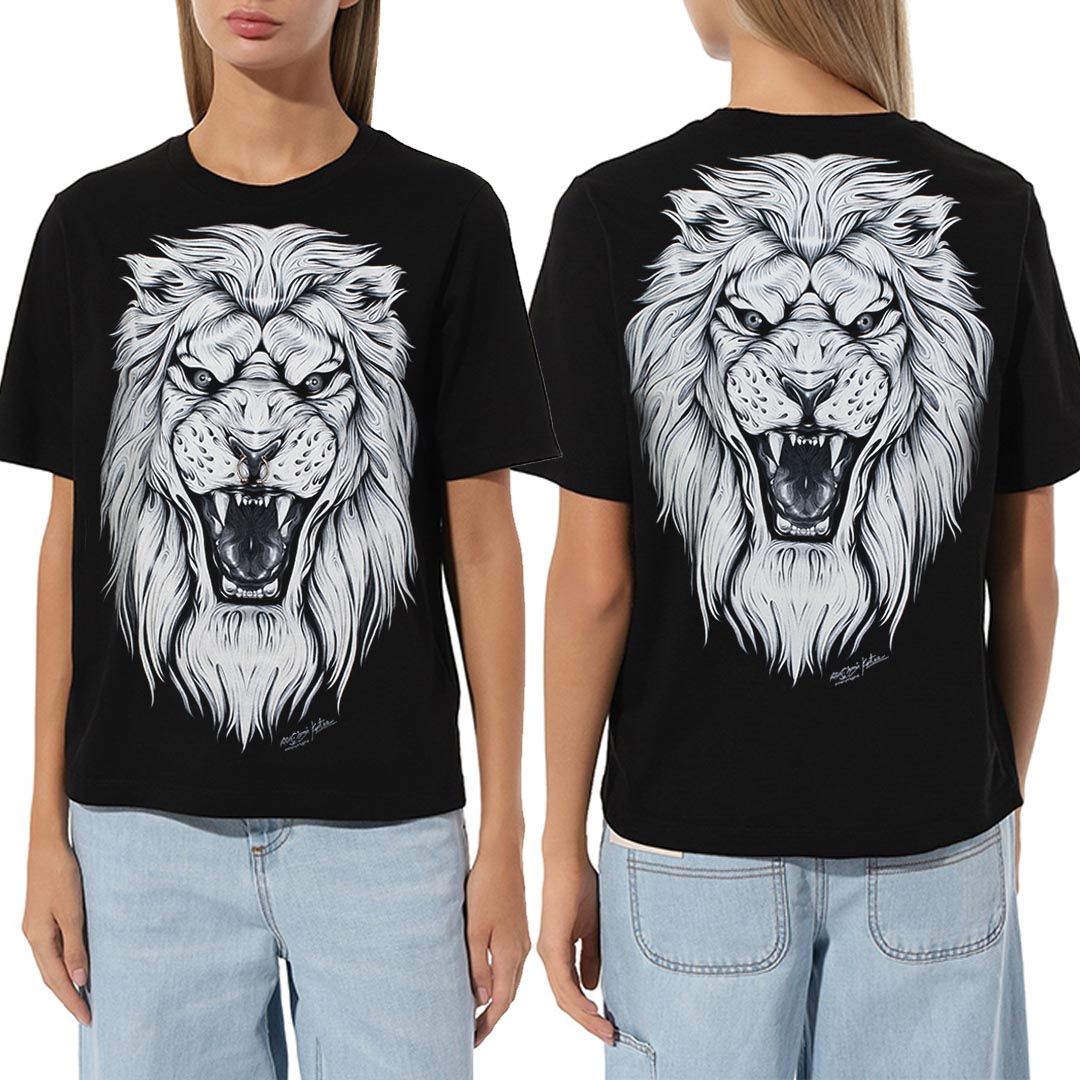 T-Shirt - weisser Löwe mit Piercing